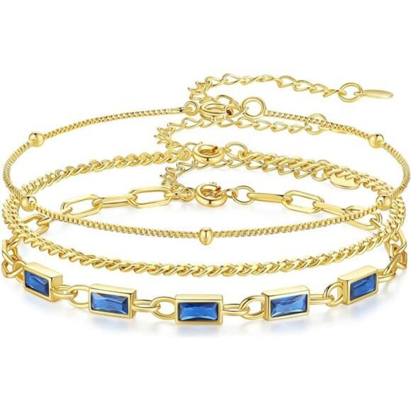 Gold Birthstone Bracelet Set for Women 18K Gold Plated Layered Stackable Jewelry - Picture 1 of 7